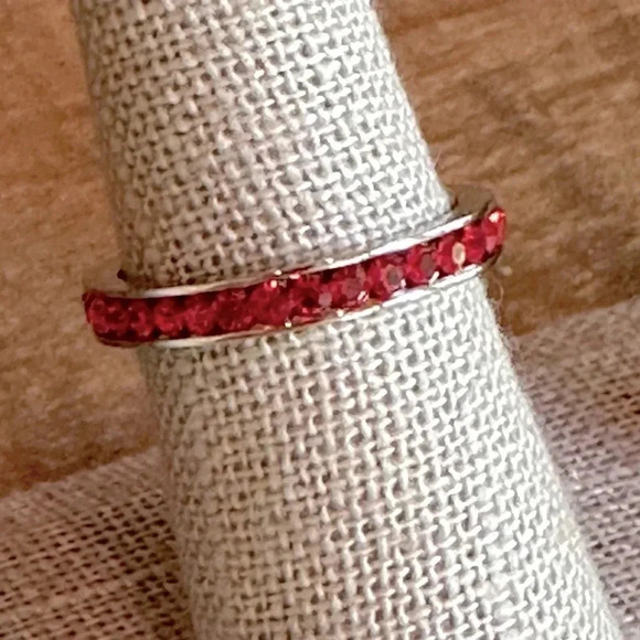 Red Ruby Colored CZ Stainless Steel Eternity Band Stack Ring July Birthstone - Picture 5 of 7